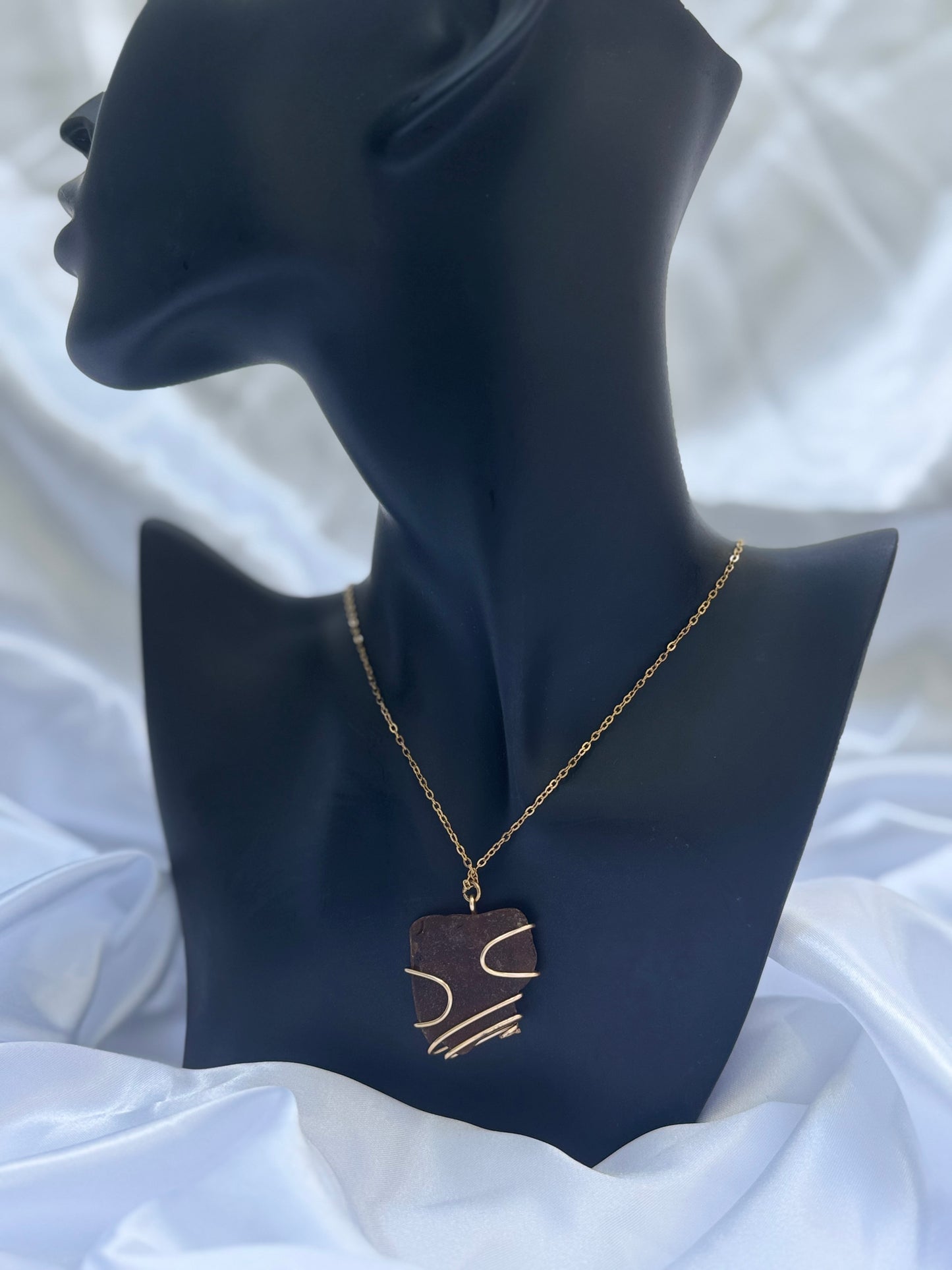 18k gold plated brown seaglass necklace (10)