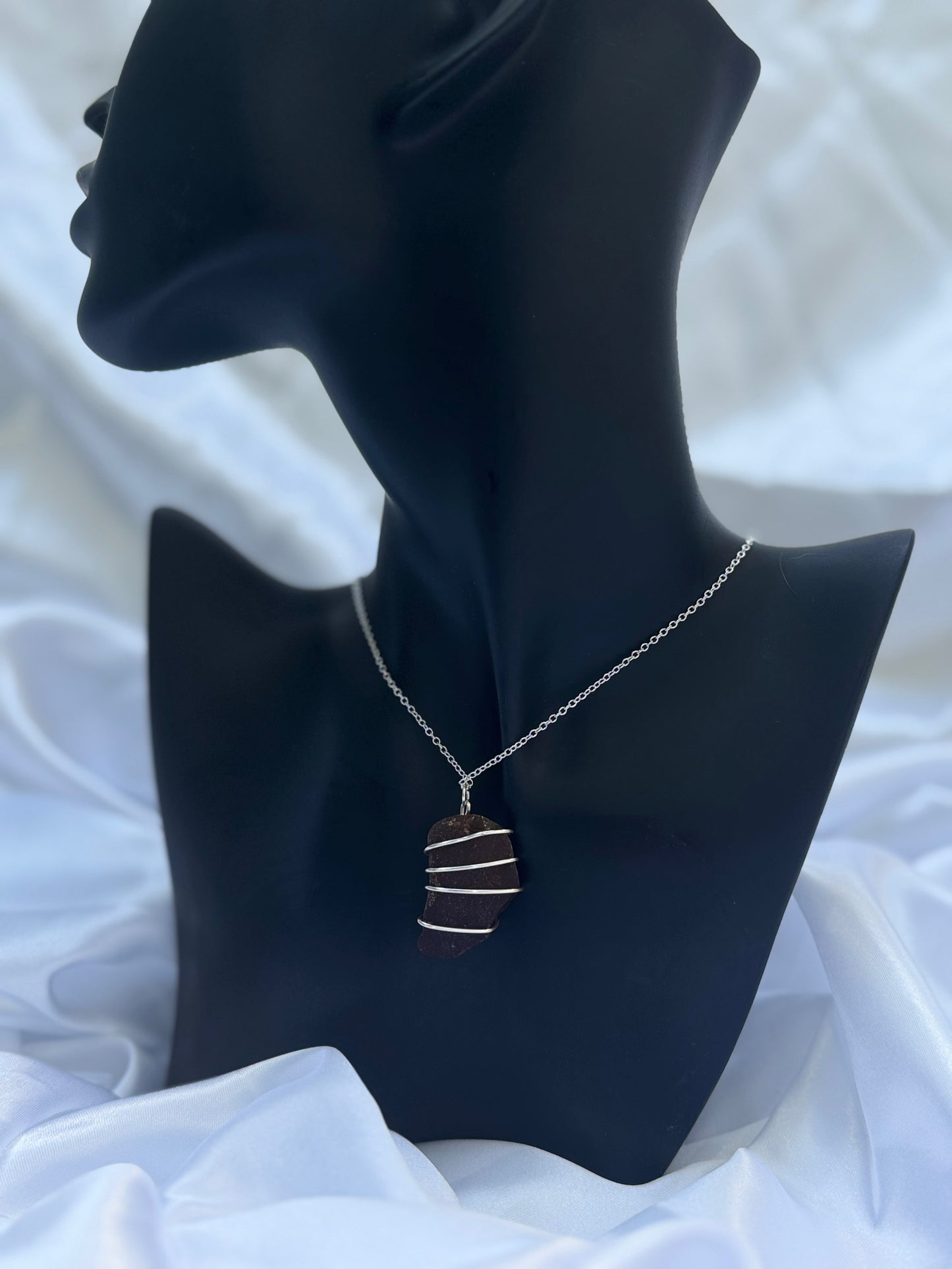 925 sterling silver brown seaglass necklace (6)