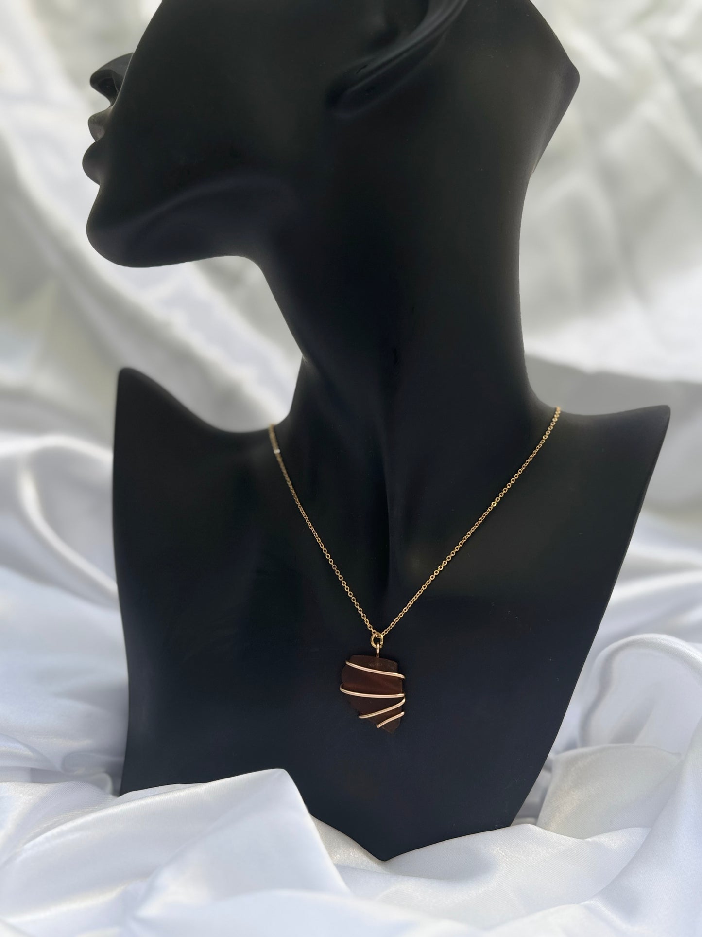 18k gold plated brown seaglass necklace (7)