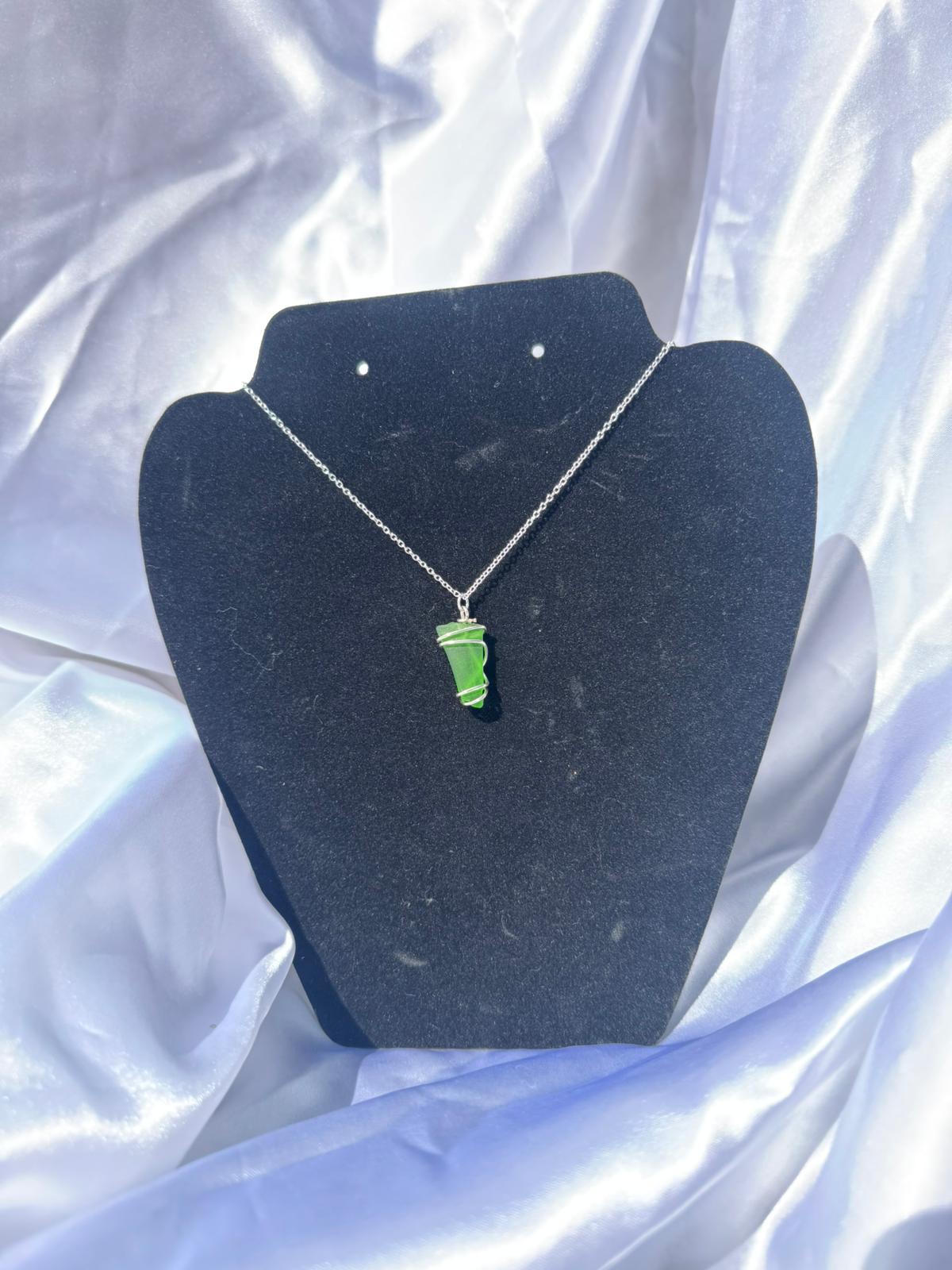 Small Rare Green Sea Glass Necklace- 925 Sterling Silver
