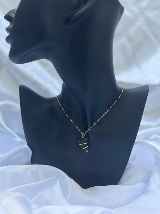 18k gold plated dark green seaglass necklace (5)