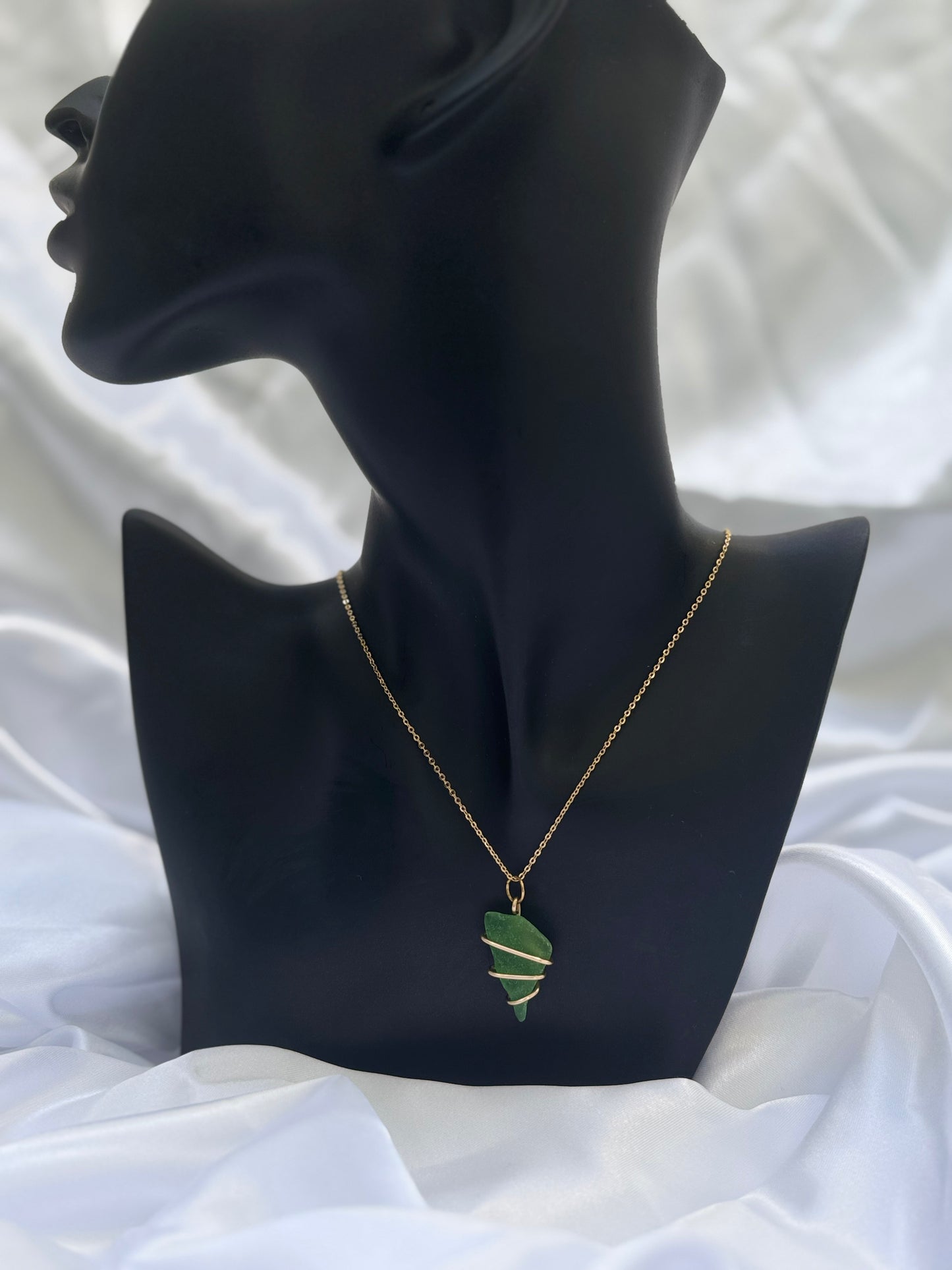 18k gold plated green seaglass necklace (9)