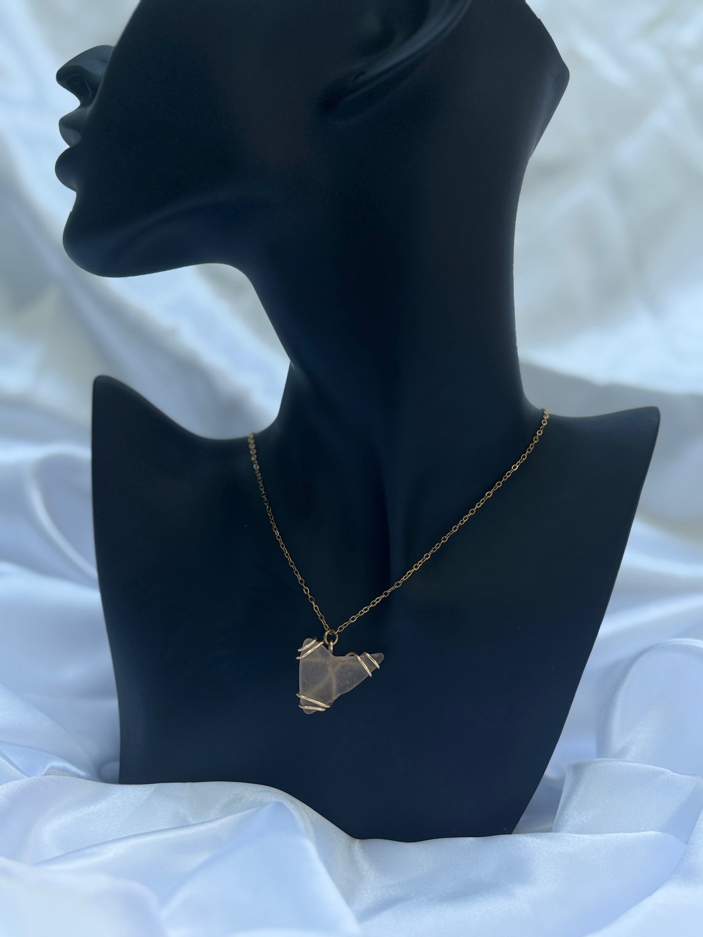 18k gold plated dark green seaglass necklace (3)