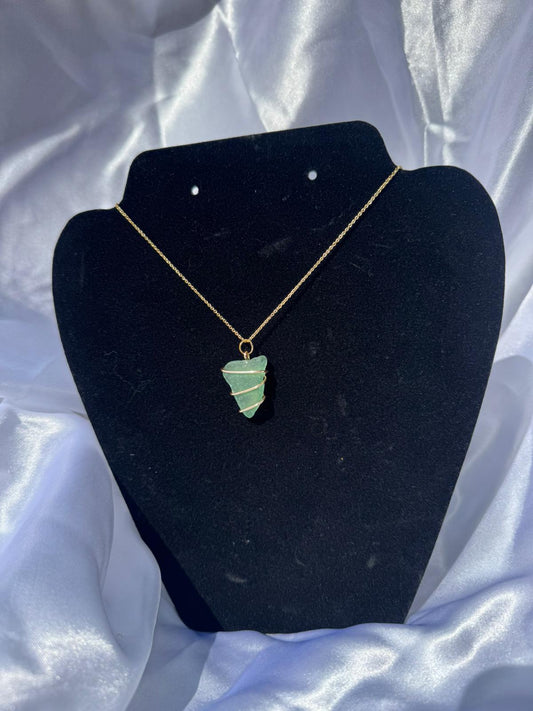 Rare Teal Sea Glass 18k gold plated Necklace