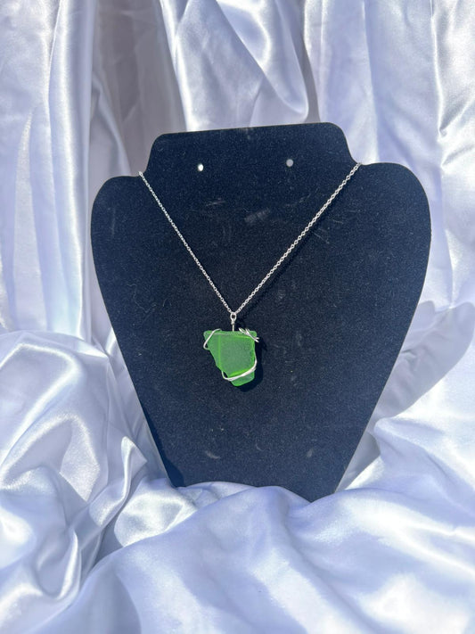 Rare Green Sea Glass Necklace- 925 sterling silver