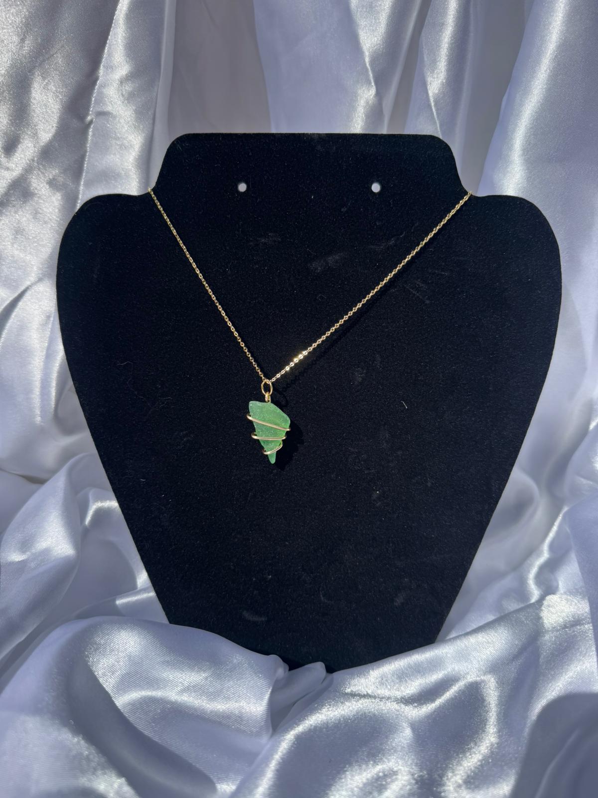 Rare Green Sea Glass Necklace- 18K Gold Plated