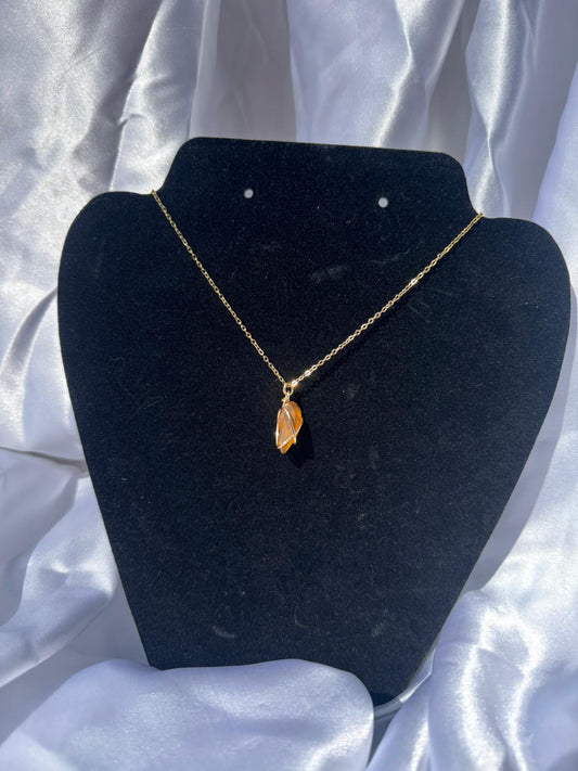 Rare Amber colour Sea Glass Necklace- 18K Gold Plated